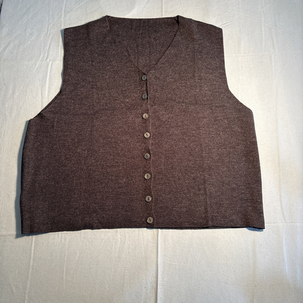 Vintage St Michael Marks & Spencer Knit Vest Brown Button Front UK 16 US 14 0477